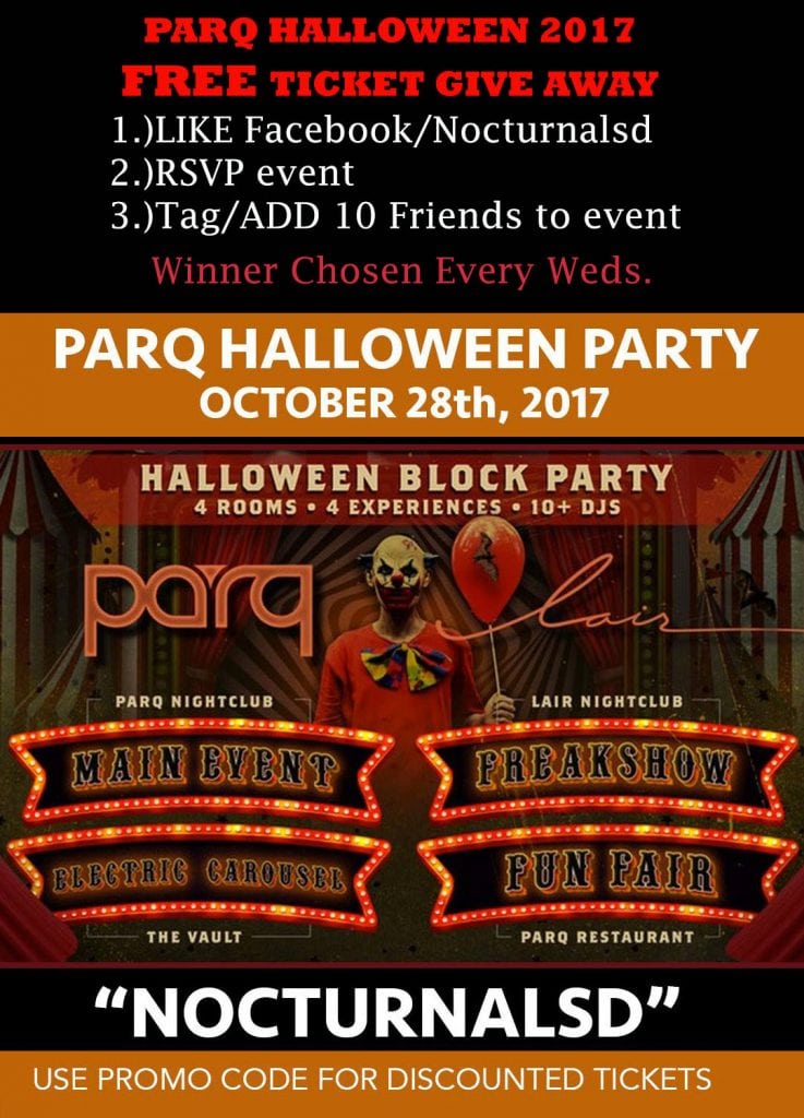 Parq Halloween 2017 san diego promo code tickets vip guest list free coupon promo code