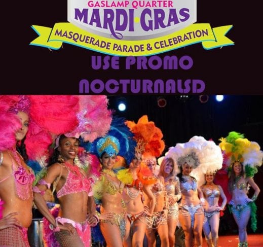 gaslamp quarter district downtown san diego mardi gras club bar event parade beads nude breast 2018 discount promotional code coupon free entry admission 207 hard rock fluxx dublin mcfaddens el chingon 