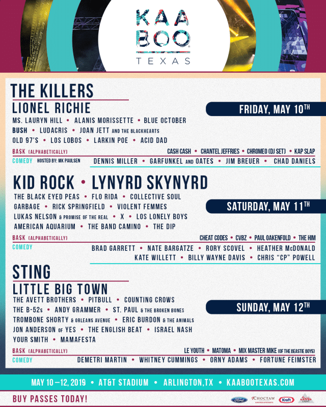 KAABOO 2019 Daily Lineups KAABOO Texas Daily Lineup