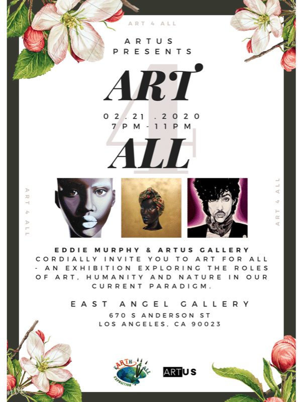 ArtUS Gallery Exhibition Promo Code, Discount Tickets, Art 4 All Los Angeles, Eddie Murphy, Bria Murphy, The East Angel Gallery