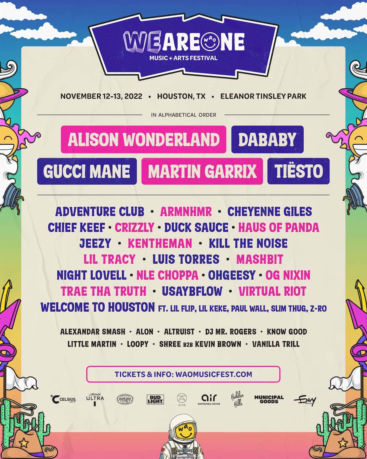We Are One Festival Promo Code, WAO Festival, Discount Tickets, VIP Passes, GA, 2 Day, Early Bird, Music, Art, DJ, Eleanor Tinsley Park, Houston TX