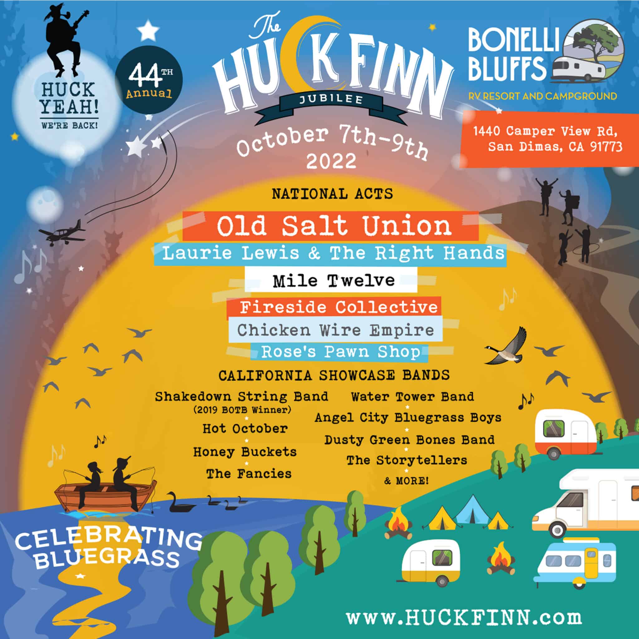 Huck Finn Jubilee Promo Code, Discount Tickets, Weekend, Camping, Bluegrass, DJ, San Dimas CA, Bonelli Bluffs, Bands