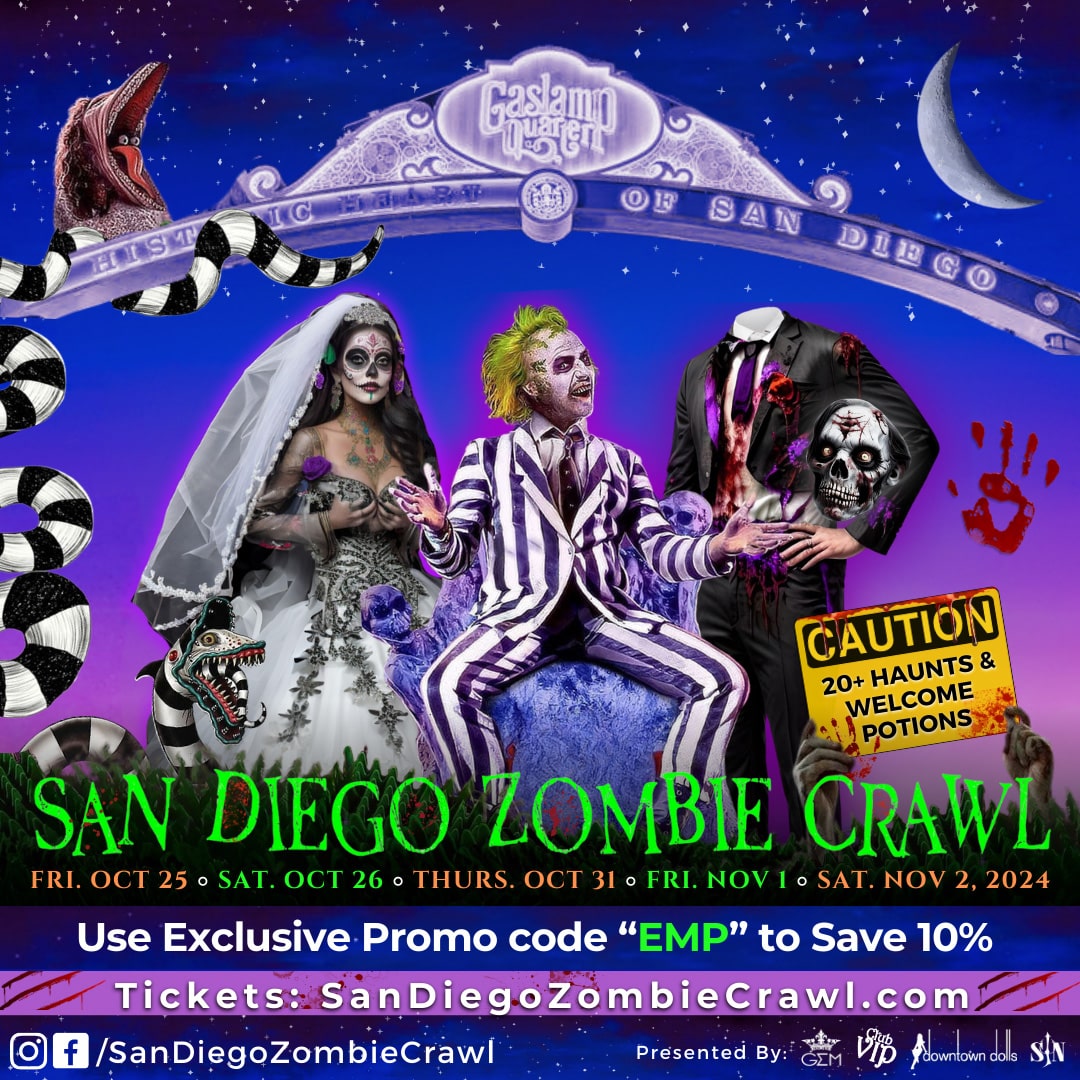 San Diego Zombie Crawl Halloween Promo Code, 2024, American Junky, Bar, Club, Downtown, Gaslamp, Party, Spooky, Scary
